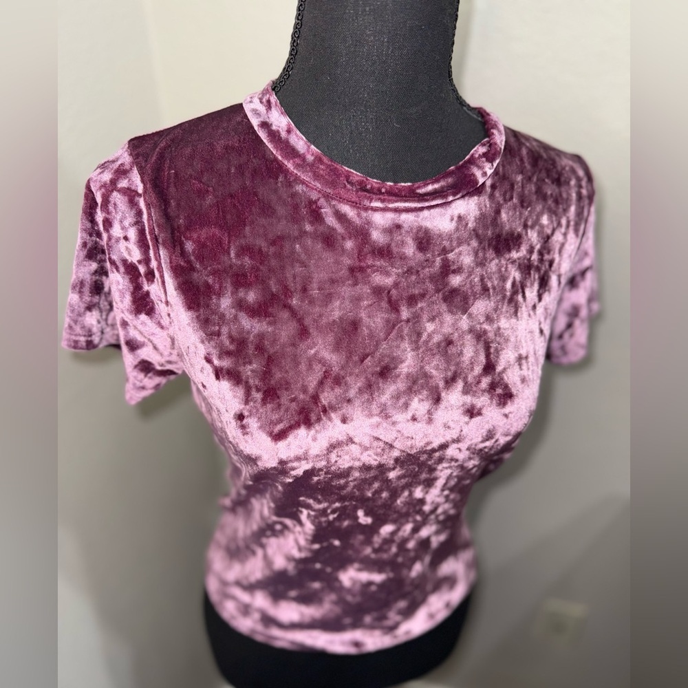 Ivy Main Purple Crushed Velvet Top Y2K Baby Tee Soft Grunge Boho- Small - Picture 3 of 7